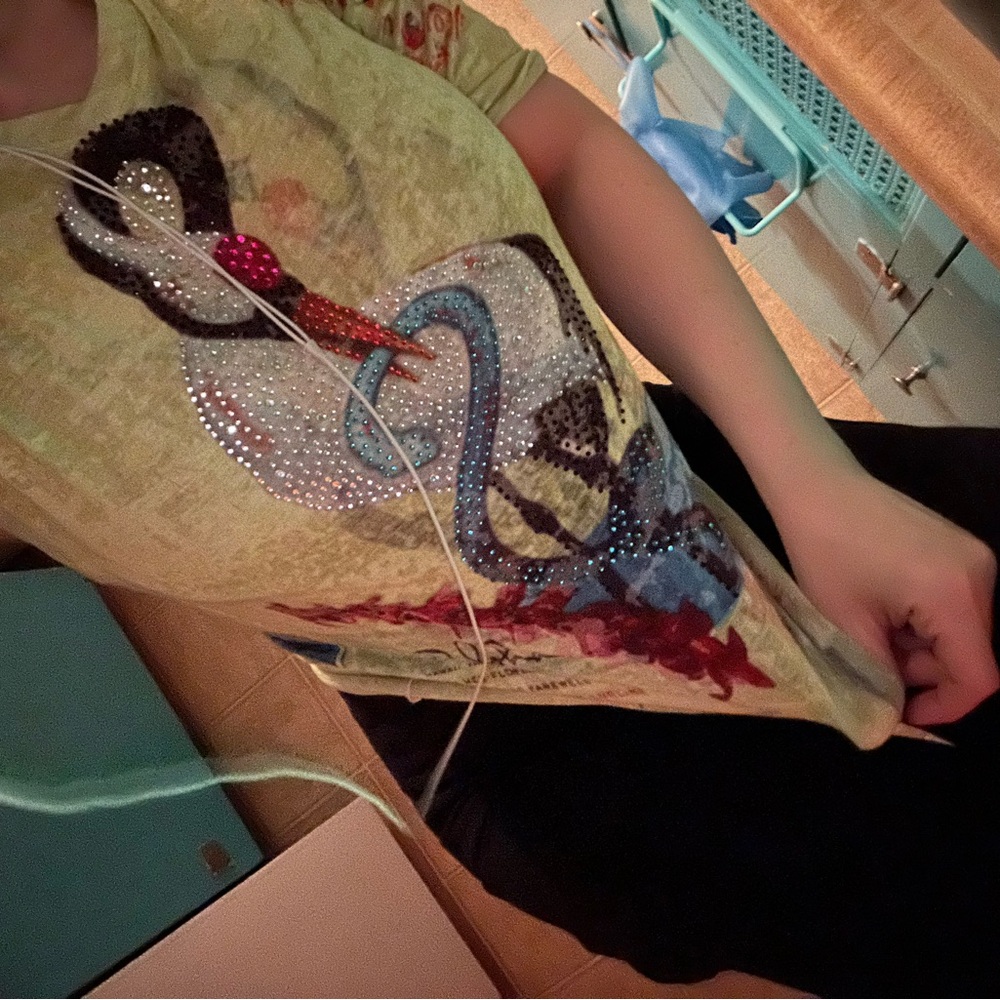Y2K Aloha Hawaii Rhinestone T-Shirt w/ crane & snake Ed hardy vibes